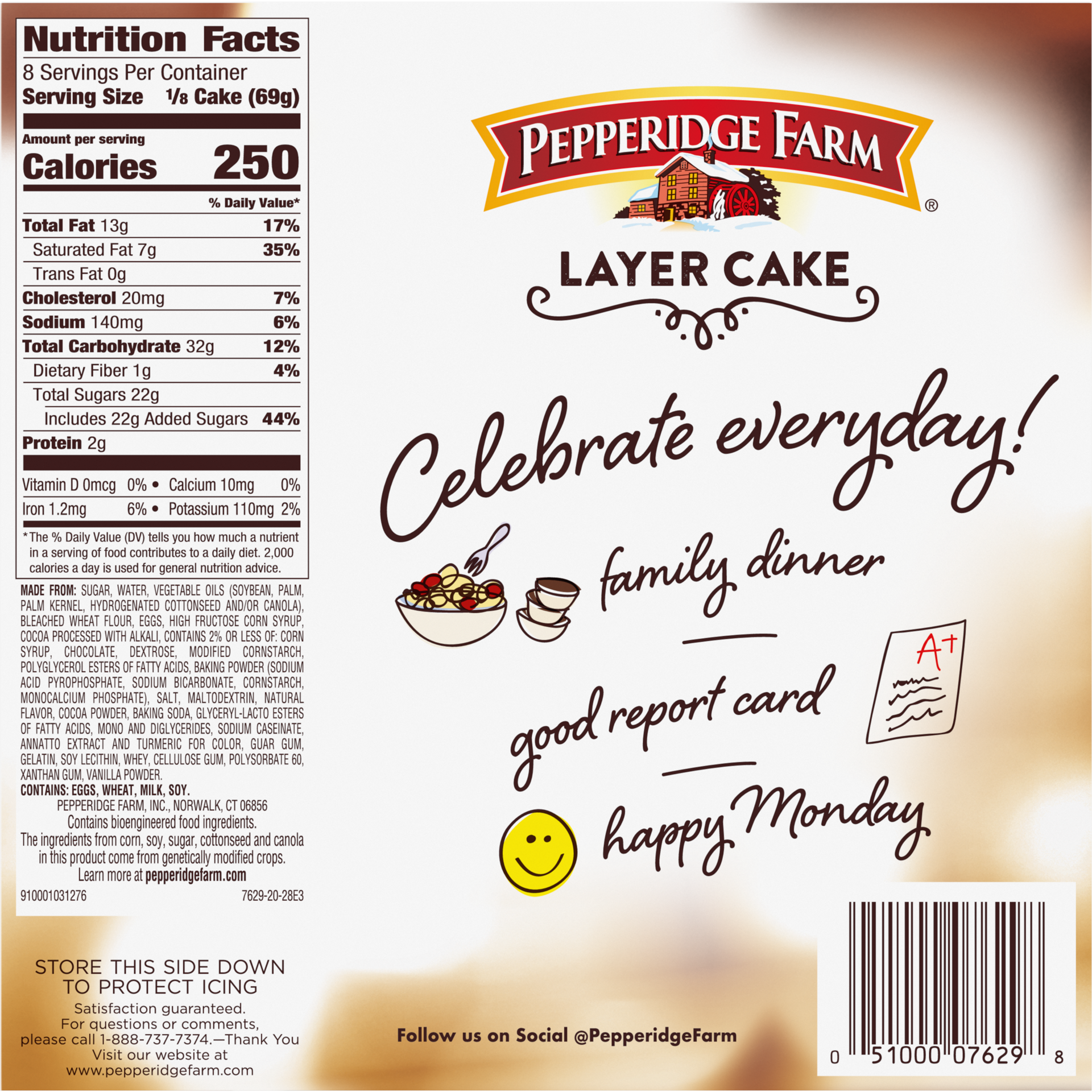 slide 4 of 5, Pepperidge Farm Frozen Chocolate Fudge Stripe Layer Cake, 19.6 oz. Box, 19.6 oz