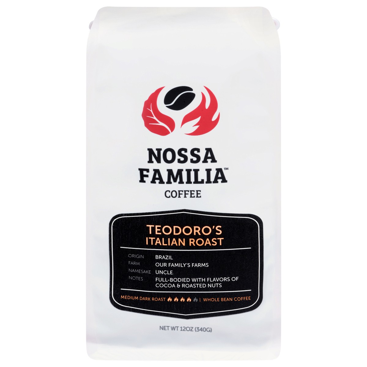 slide 7 of 12, Nossa Familia Whole Bean Medium Dark Roast Teodoro's Italian Roast Coffee 12 oz, 12 oz