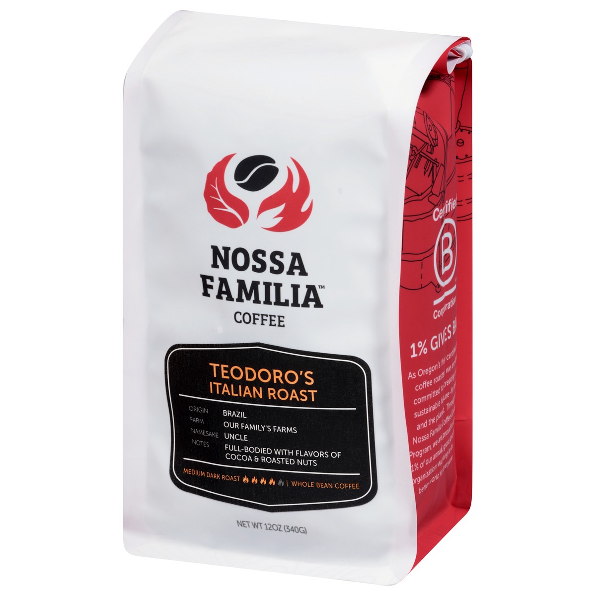 slide 2 of 12, Nossa Familia Whole Bean Medium Dark Roast Teodoro's Italian Roast Coffee 12 oz, 12 oz