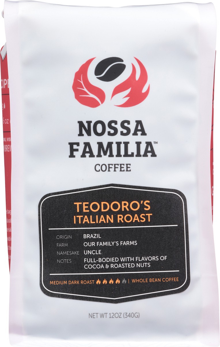 slide 10 of 12, Nossa Familia Whole Bean Medium Dark Roast Teodoro's Italian Roast Coffee 12 oz, 12 oz
