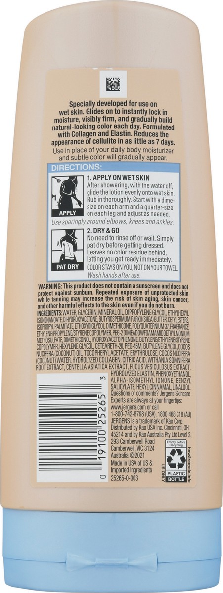 slide 8 of 9, Jergens Natural Glow +FIRMING In-shower Sunless Tanning Lotion, Self Tanner for Medium to Deep Skin Tone, Anti Cellulite Firming Body Lotion, for Gradual and Natural-Looking Fake Tan, 7.5 Ounce, 7.50 fl oz