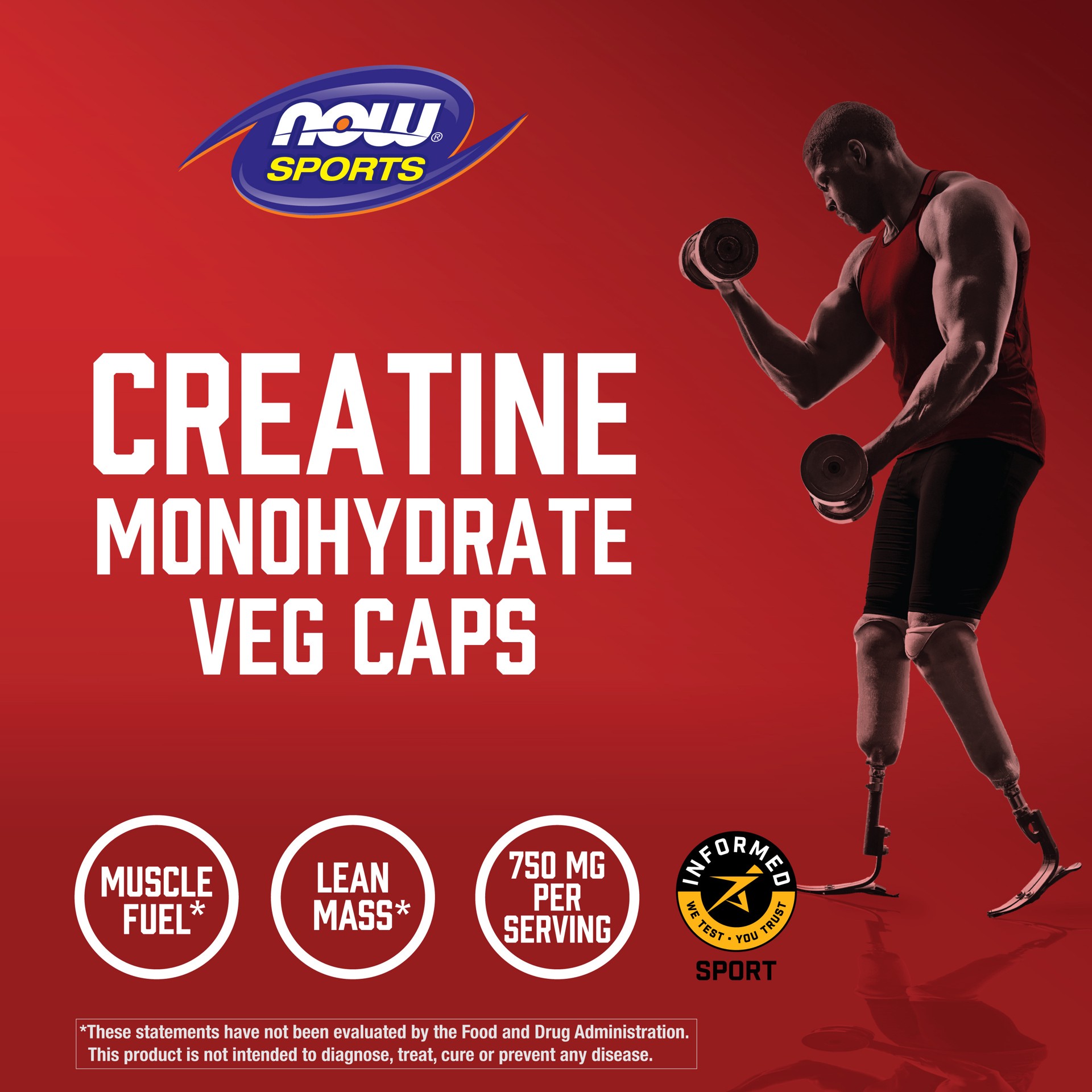 slide 3 of 5, NOW Sports Creatine Monohydrate 750 mg - 120 Veg Caps, 120 ct