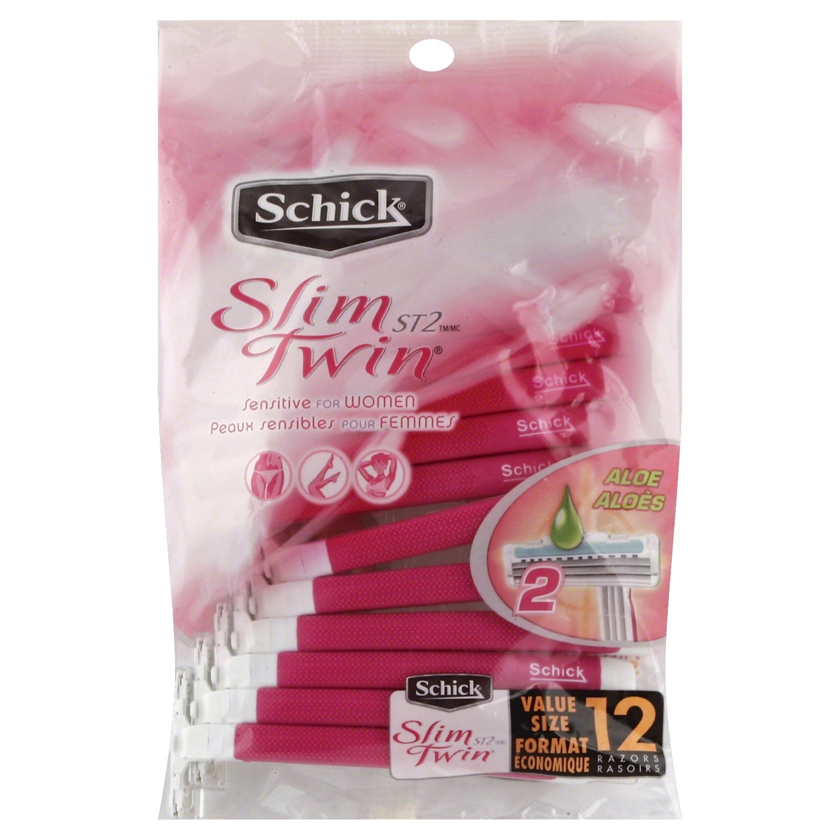 slide 1 of 2, Schick Slim Twin Sensitive for Women Disposable Razor, 12 ct