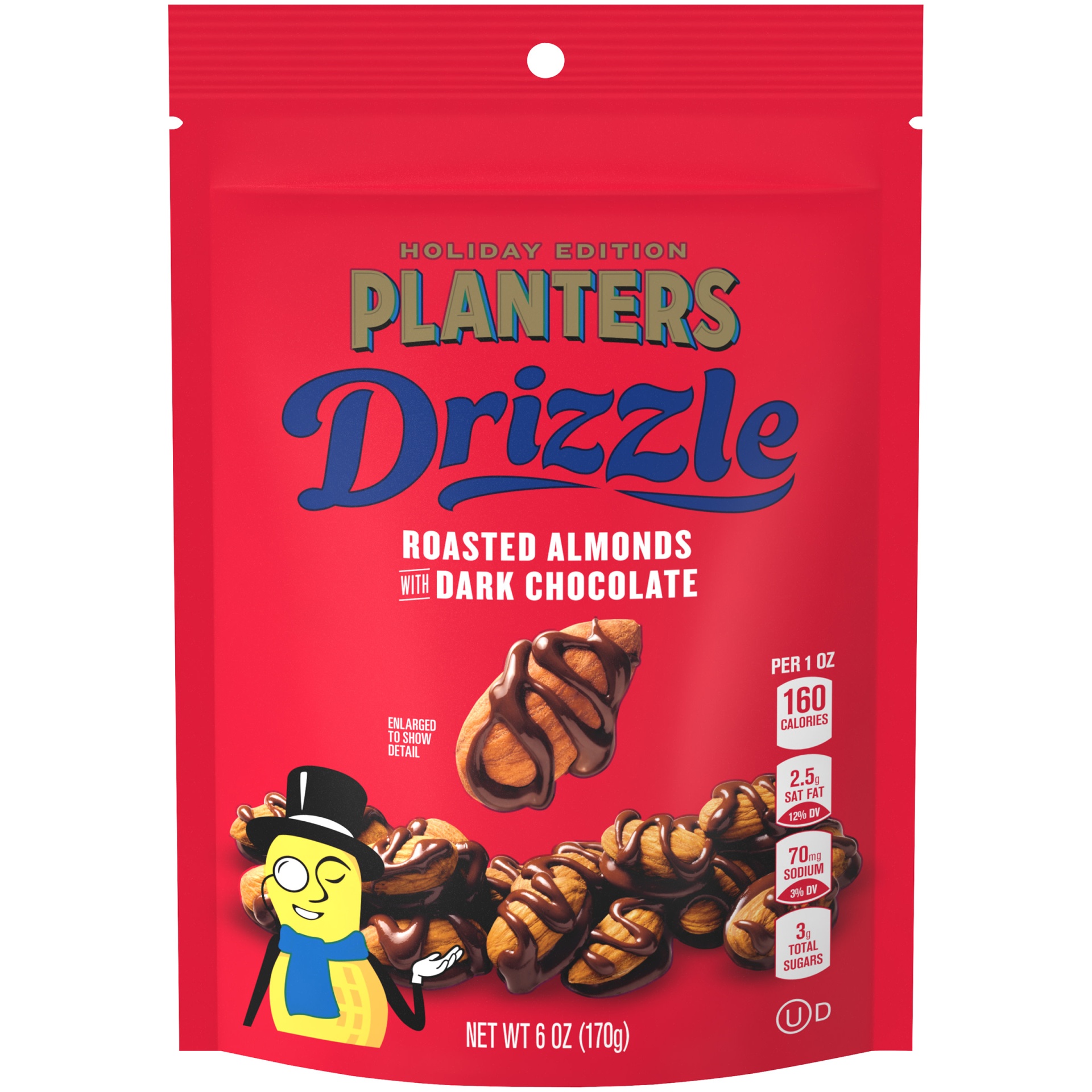 slide 1 of 2, Planters Drizzle Holiday Edition Roasted Almonds with Dark Chocolate, 6 oz