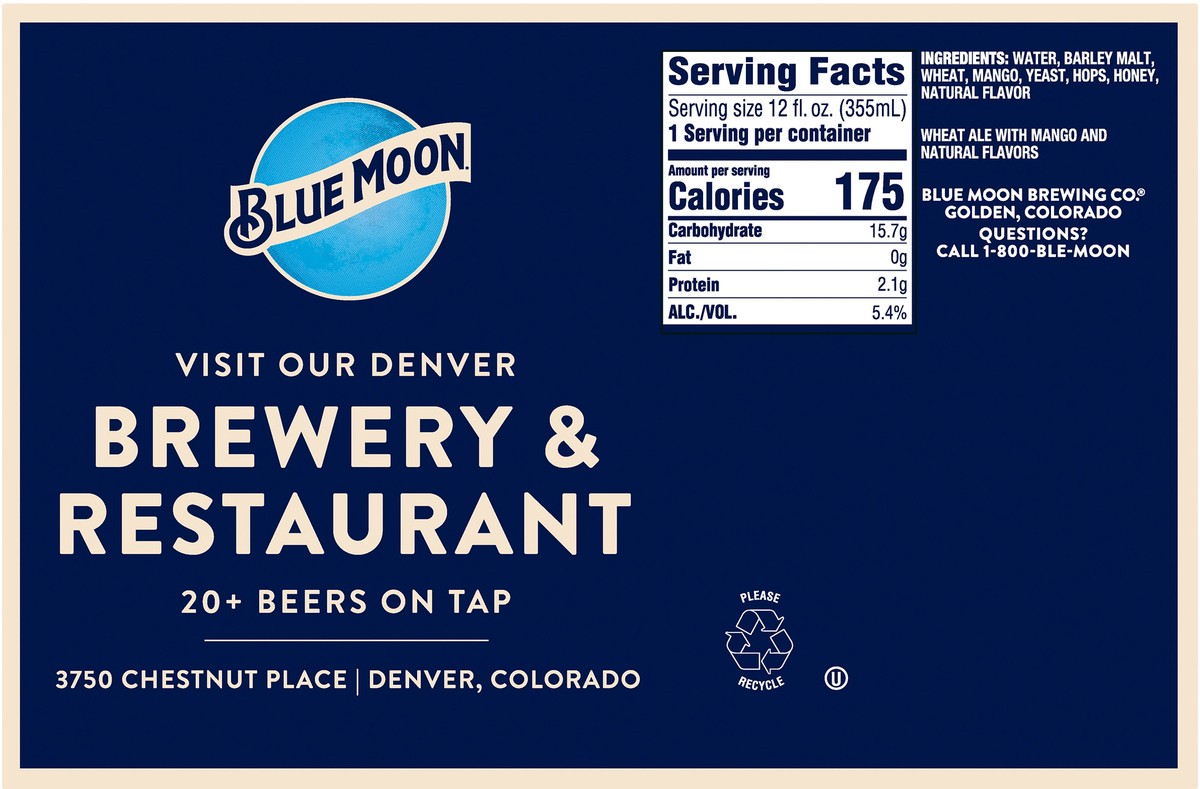 slide 9 of 9, Blue Moon Mango Wheat Ale, 6 ct; 12 oz