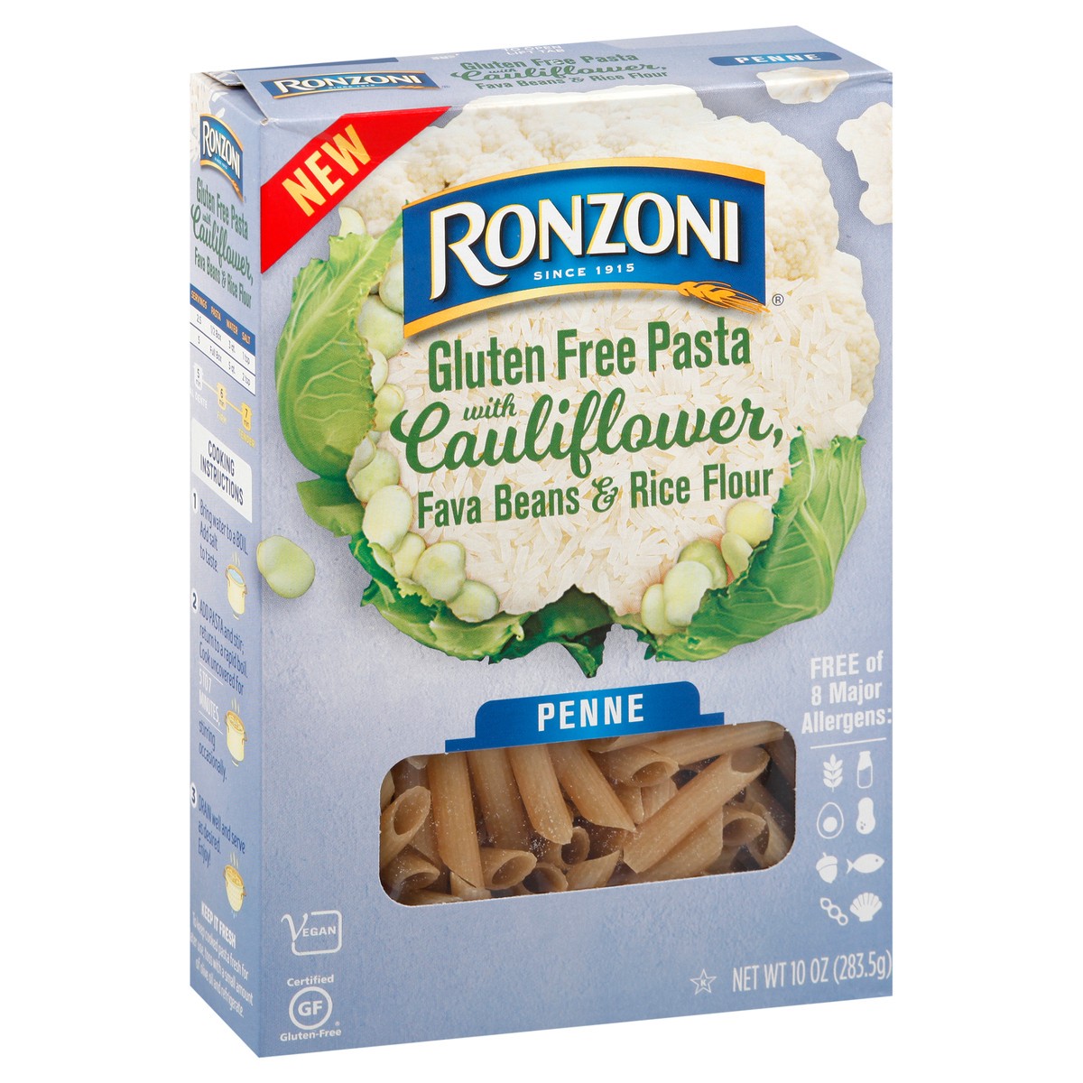 slide 8 of 9, Ronzoni Penne Pasta with Cauliflower, Fava Beans & Rice Flour, 10 oz