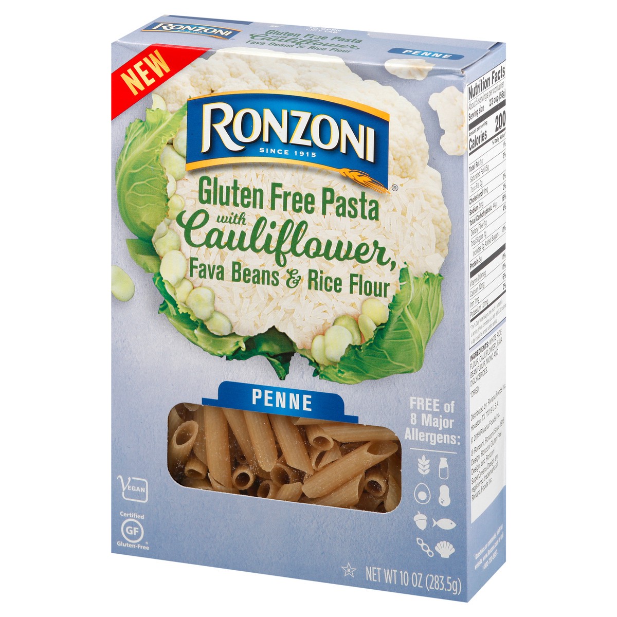 slide 4 of 9, Ronzoni Penne Pasta with Cauliflower, Fava Beans & Rice Flour, 10 oz