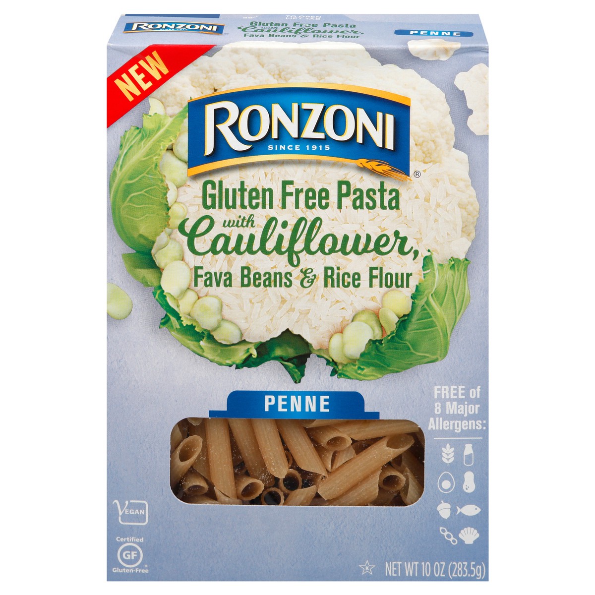 slide 1 of 9, Ronzoni Penne Pasta with Cauliflower, Fava Beans & Rice Flour, 10 oz