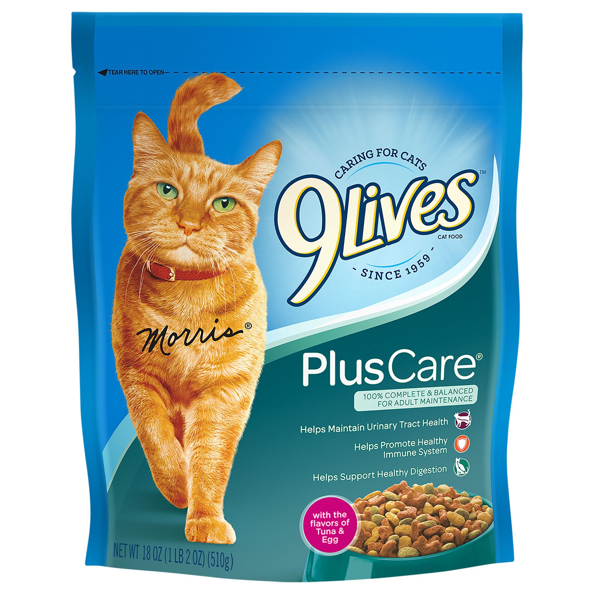 slide 1 of 2, 9Lives Plus Care Cat Food, 18-Ounce Bag, 18 oz