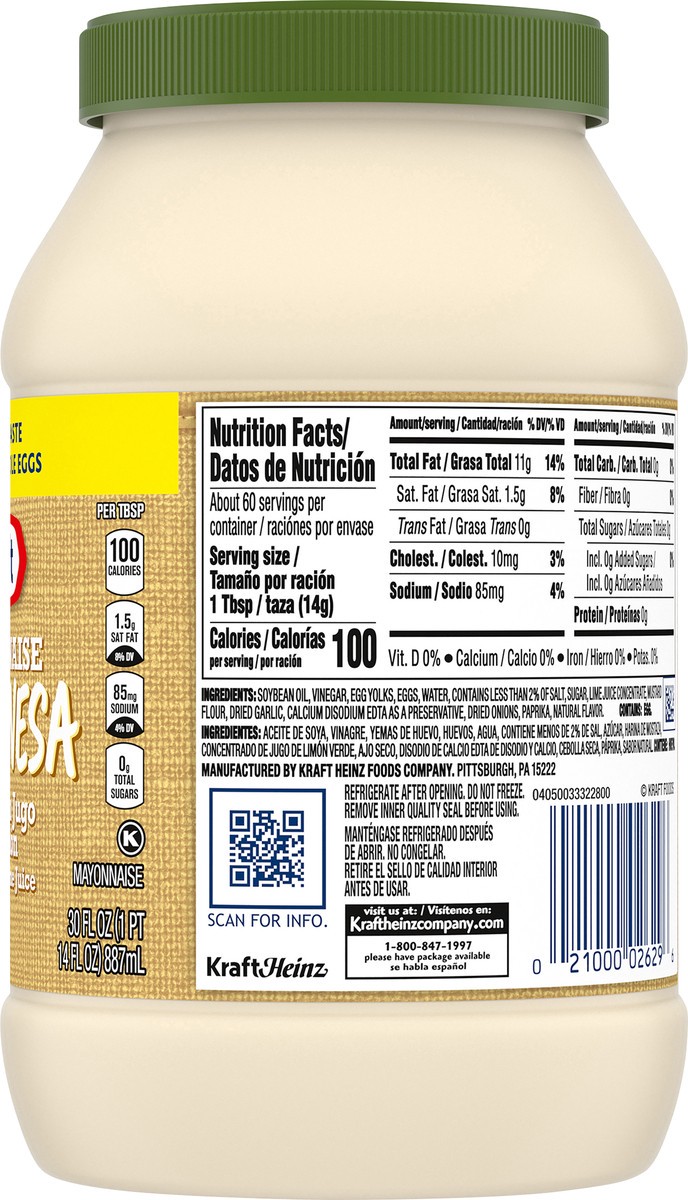 slide 10 of 13, Kraft Mayonnaise with Lime Juice, 30 fl oz Jar, 30 fl oz