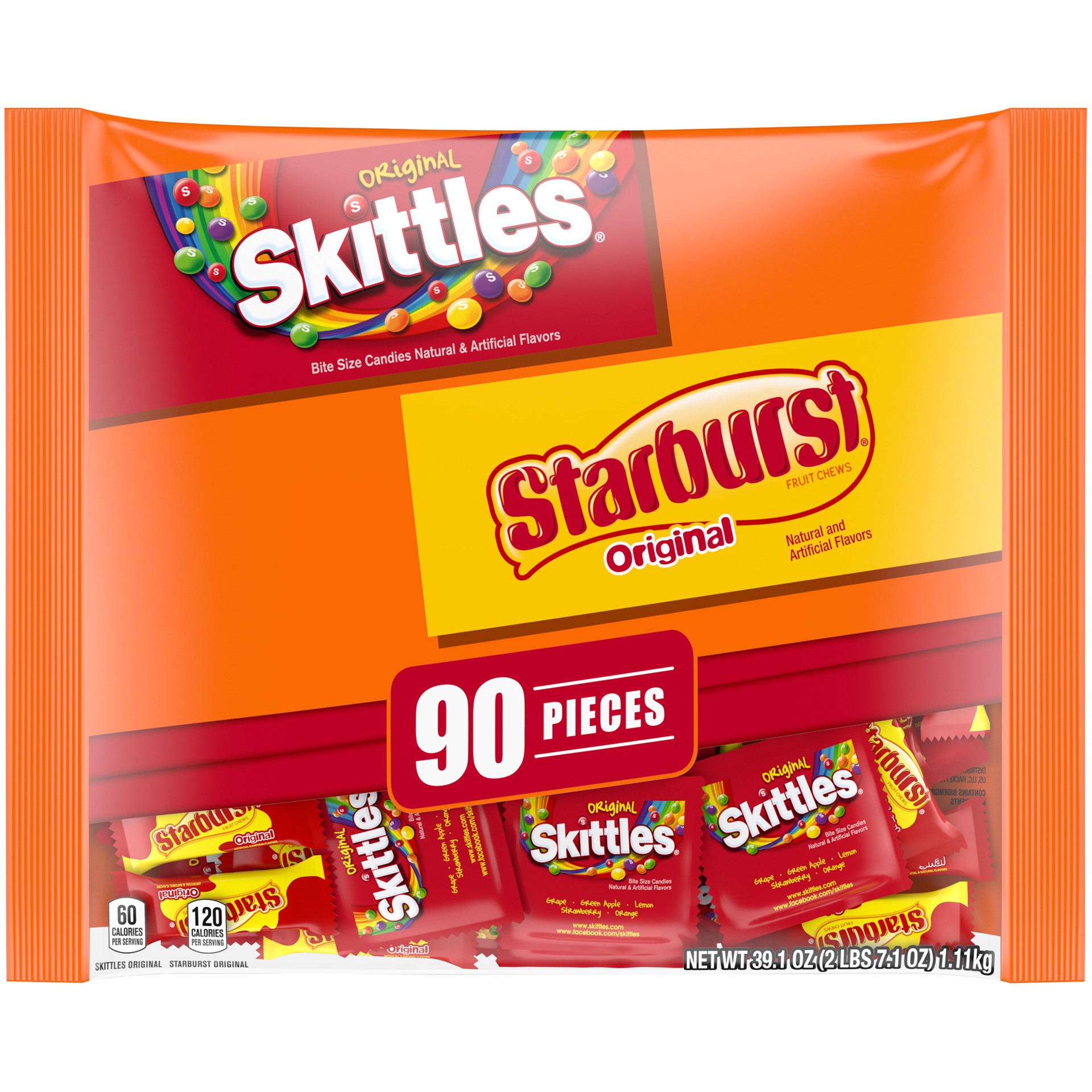 slide 1 of 5, Mixed SKITTLES & STARBURST Fun Size Original Chewy Candy, 39.1 oz, 90 Piece Bag, 39.1 oz