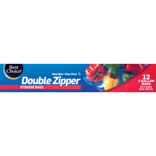 slide 1 of 1, Best Choice Double Zipper Storage Bags, 12 ct; 2 gal