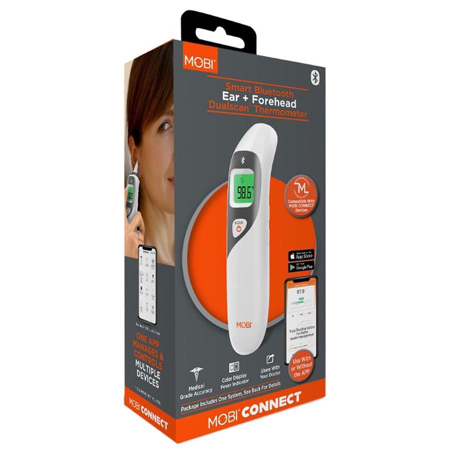slide 1 of 5, Mobi Smart DualScan Ear + Forehead Bluetooth Thermometer, 1 ct