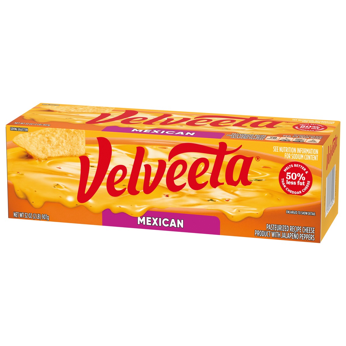 slide 6 of 9, Velveeta Mexican Pasteurized Recipe Cheese Product with Jalapeno Peppers, 32 oz Block, 32 oz