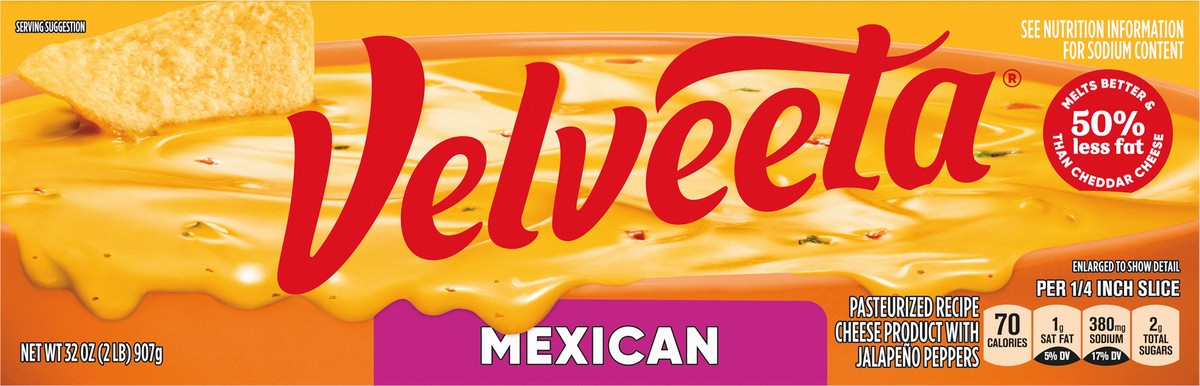 slide 2 of 9, Velveeta Mexican Pasteurized Recipe Cheese Product with Jalapeno Peppers, 32 oz Block, 32 oz