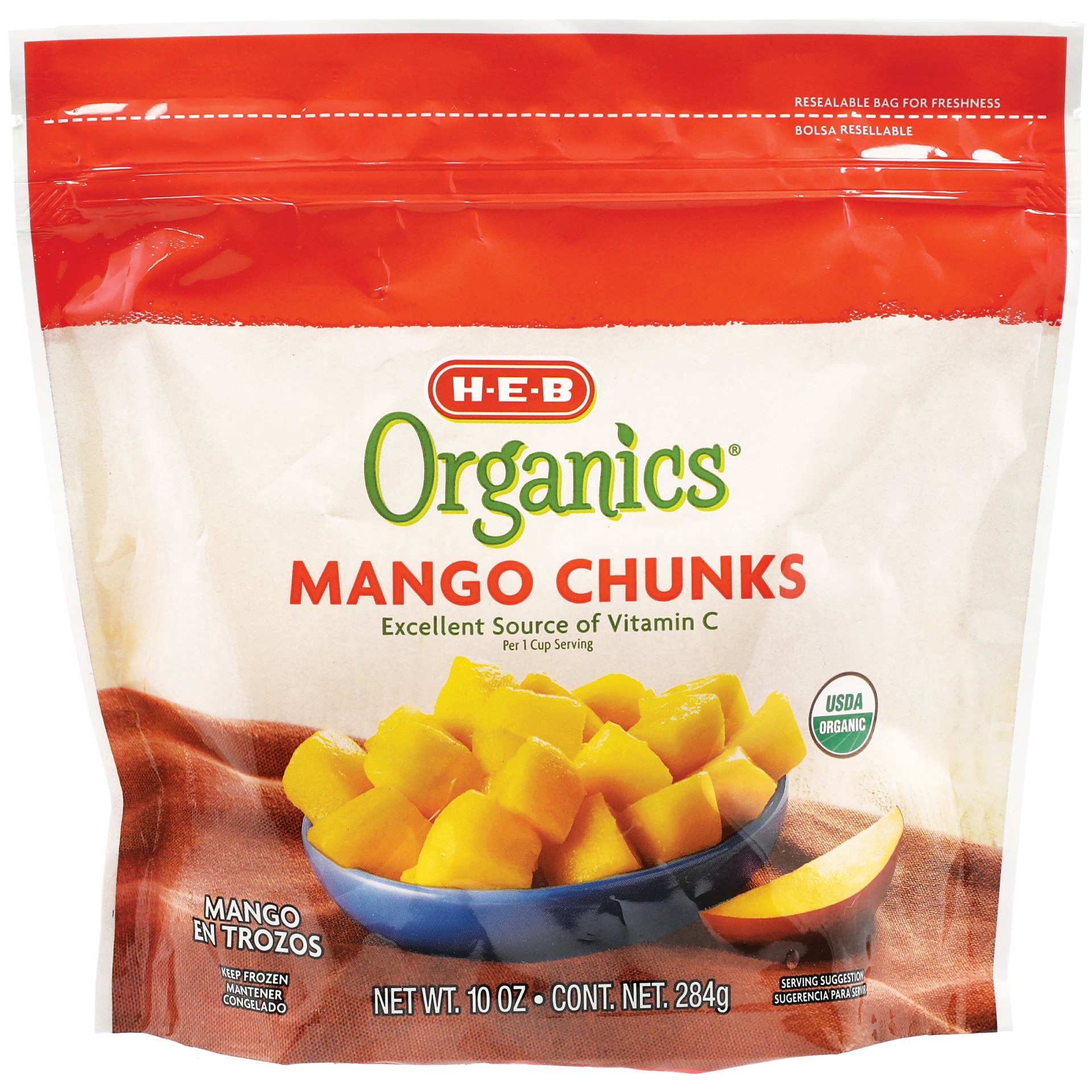 slide 1 of 1, H-E-B Organics Frozen Mango Chunks, 10 oz