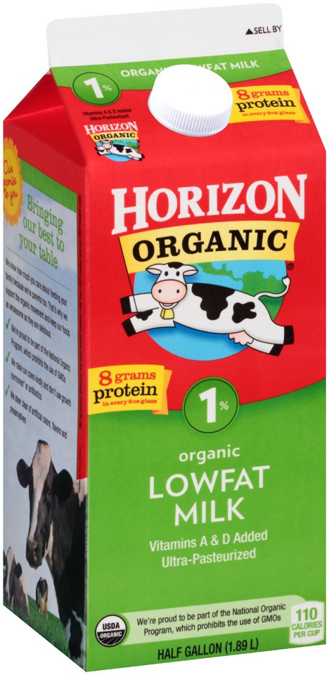 slide 1 of 1, Horizon Organic 1% Lowfat Milk, 1/2 gal