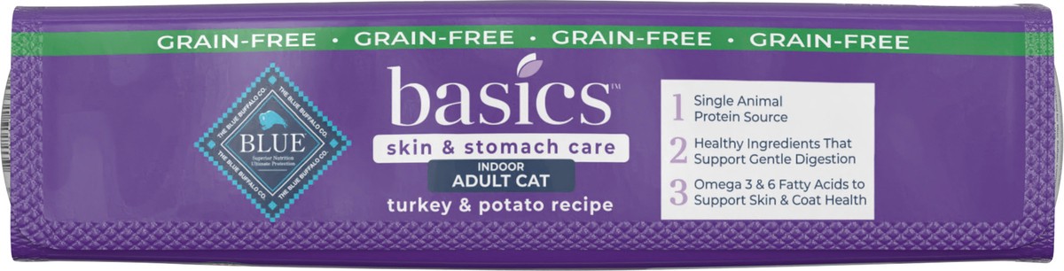 slide 9 of 12, Blue Buffalo Basics Skin & Stomach Care Grain Free, Natural Indoor Adult Dry Cat Food, Turkey & Potato 9.5-lb, 9.5 lb