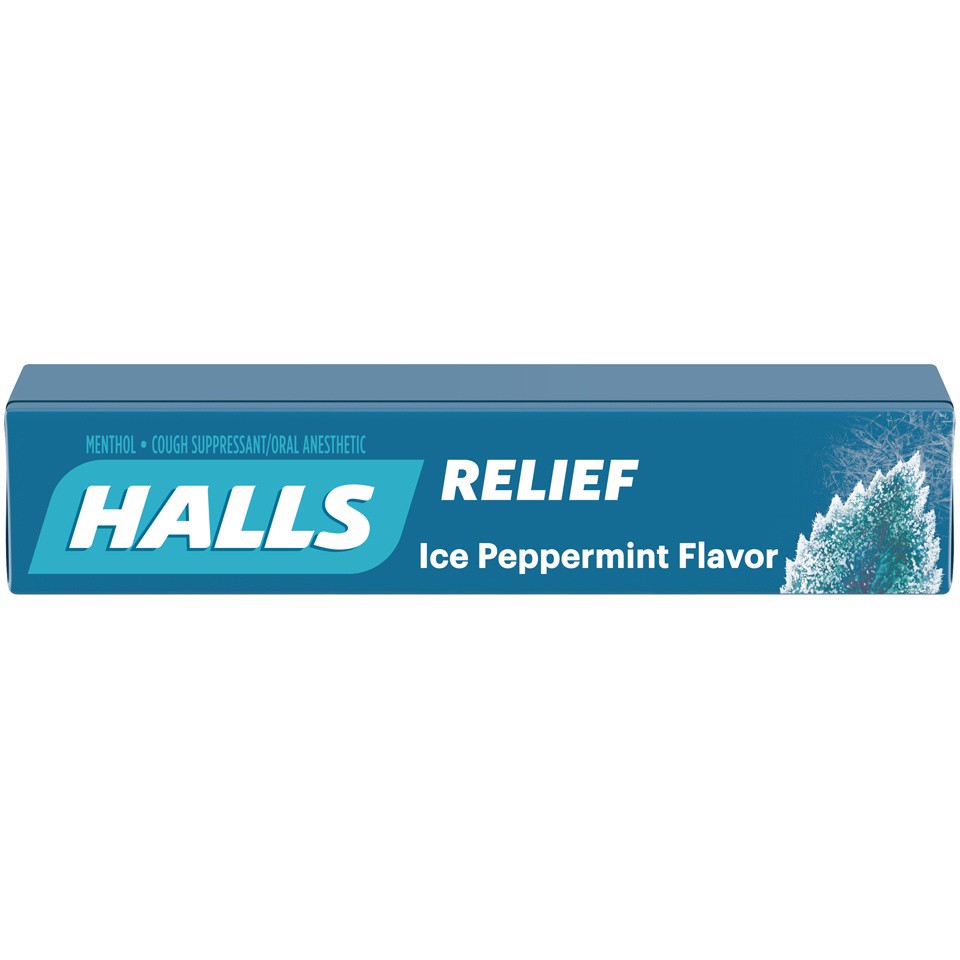 slide 2 of 6, HALLS Relief Ice Peppermint Flavor Cough Drops, 1 Stick (9 Total Drops), 0.07 lb