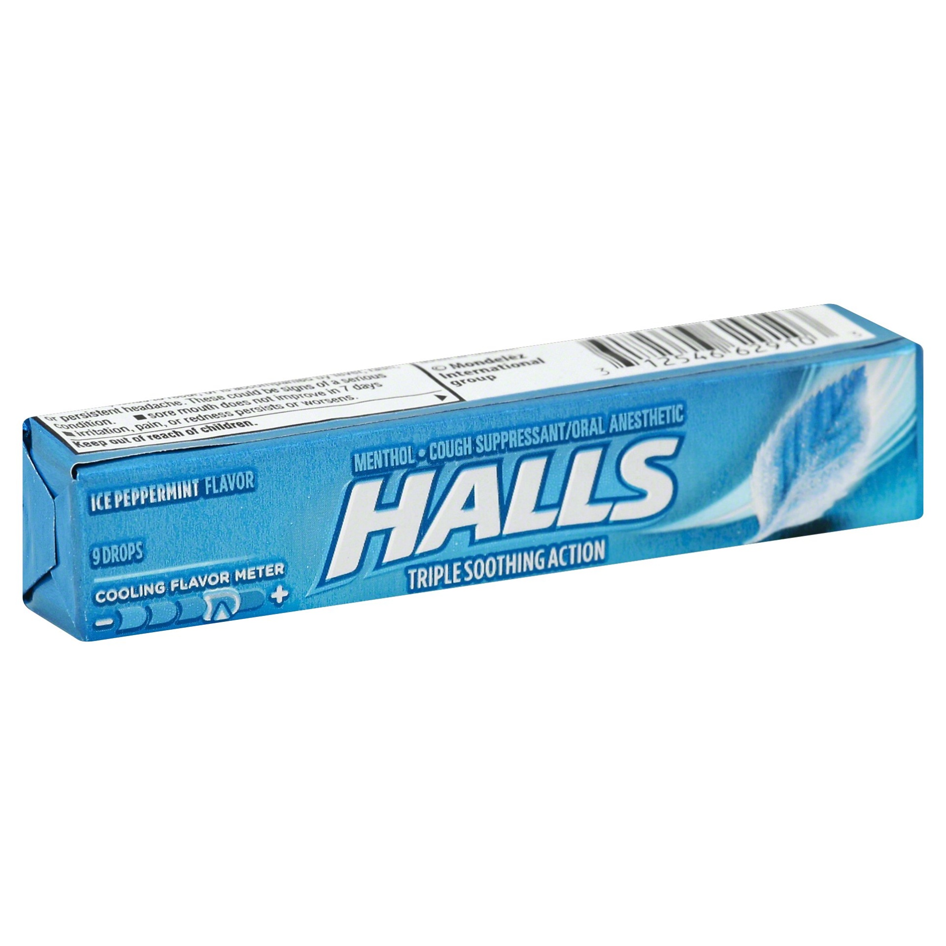 slide 1 of 6, Halls Menthol Cough Suppressant Oral Anesthetic Drops Ice Peppermint Flavor, 9 ct