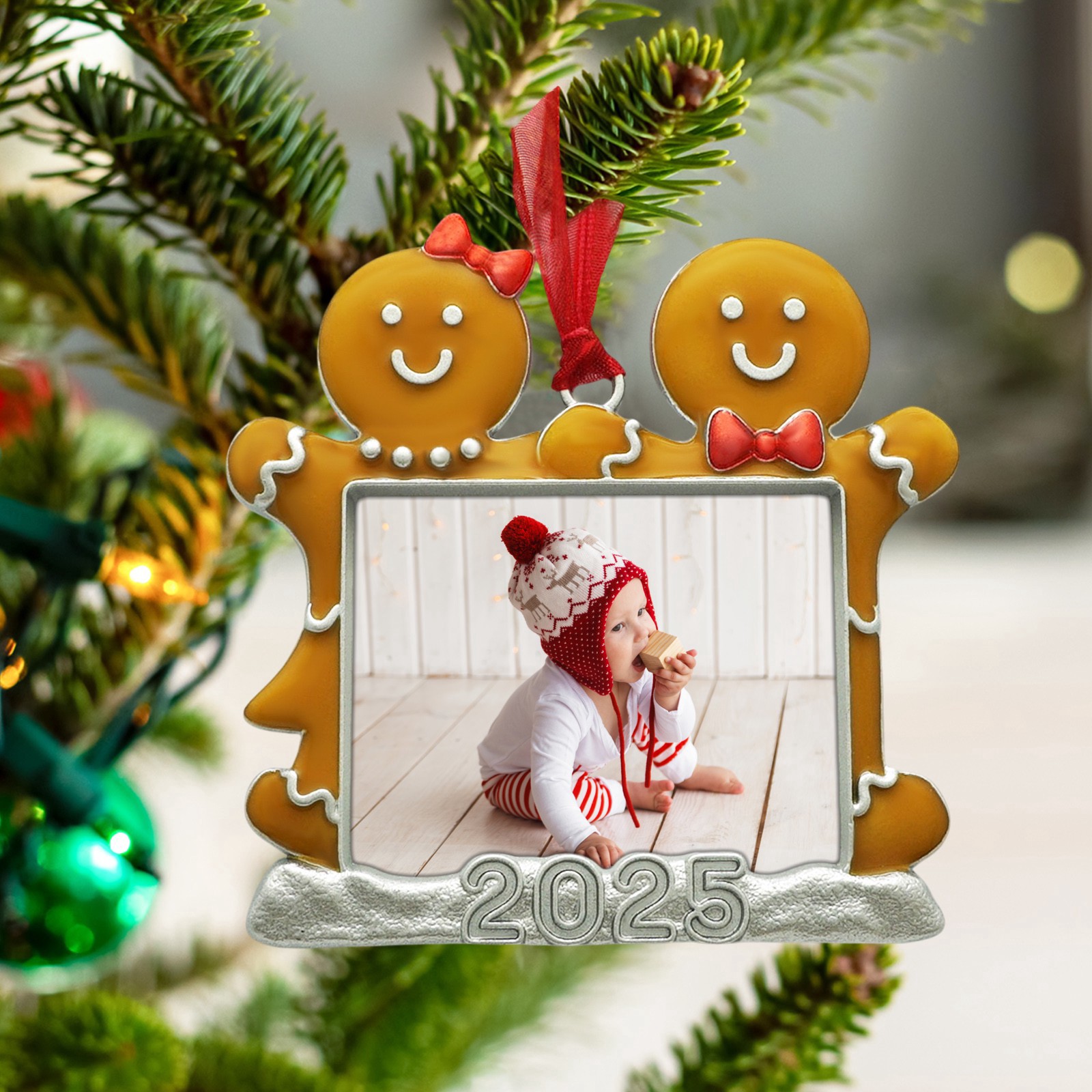 slide 2 of 3, 1.75" X 2.25" Gingerbread Friends 2025 Metal Ornament Frame By Studio Decor, 1.75 in x 2.25 in