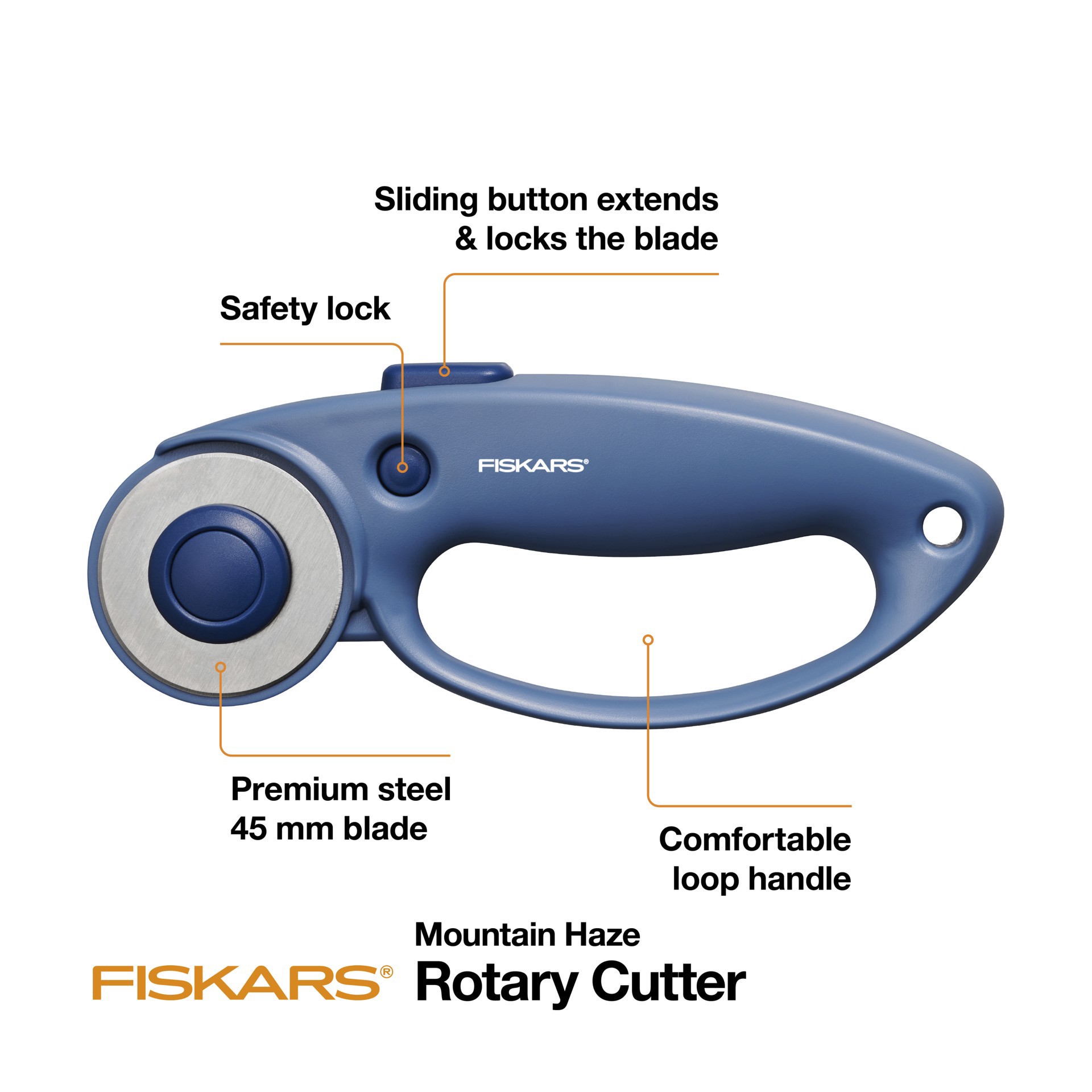slide 8 of 9, Fiskars Manufacturing Fiskars 45mm Blue Loop Rotary Cutter, 45 mm