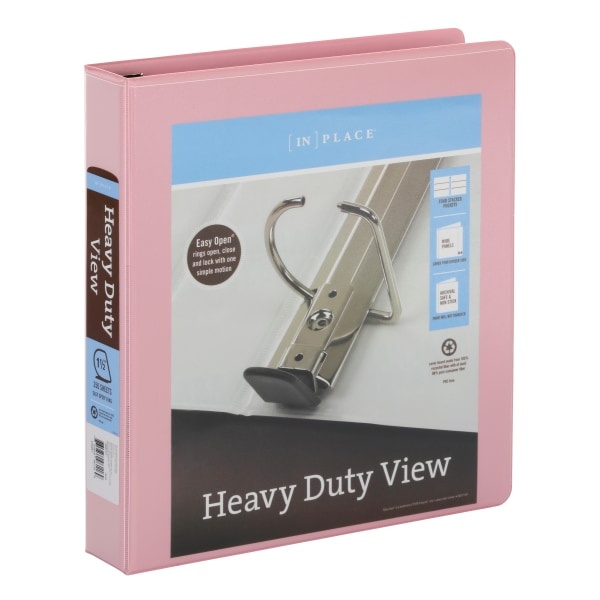 slide 1 of 8, Office Depot Brand Heavy Duty D-Ring View Binder, 1 1/2'' Rings, 55% Recycled, Pink, 1 ct