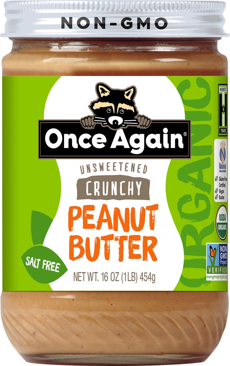 slide 3 of 6, Once Again Unsweetened Salt Free Crunchy Peanut Butter, 16 oz