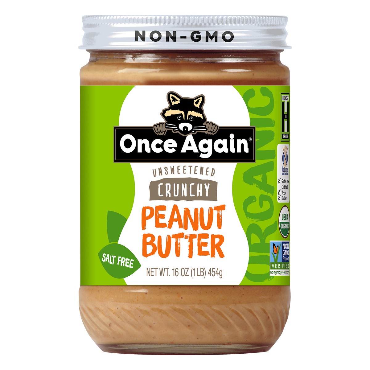 slide 4 of 6, Once Again Unsweetened Salt Free Crunchy Peanut Butter, 16 oz