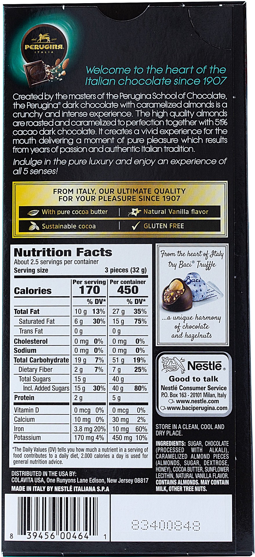 slide 5 of 5, Perugina Dark Chocolate & Almonds Bar, 3 oz