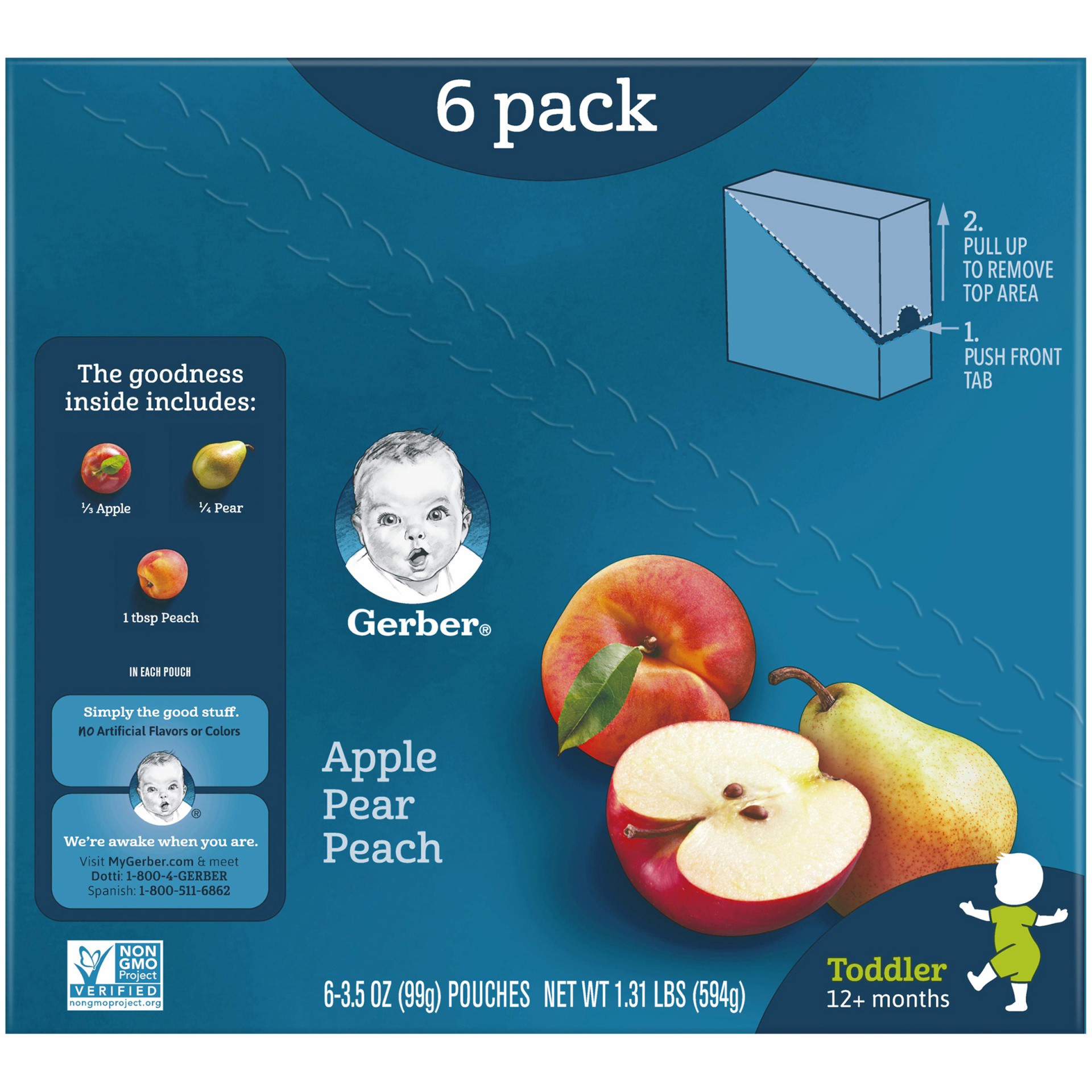 slide 6 of 7, Gerber Stage 2 Baby Food, Apple Pear Peach Puree Pouch, 3.5 oz