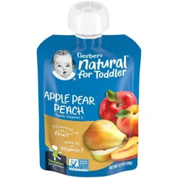 Gerber Natural for Toddler, Apple Pear Peach Toddler Pouch, 3.5 oz Pouch
