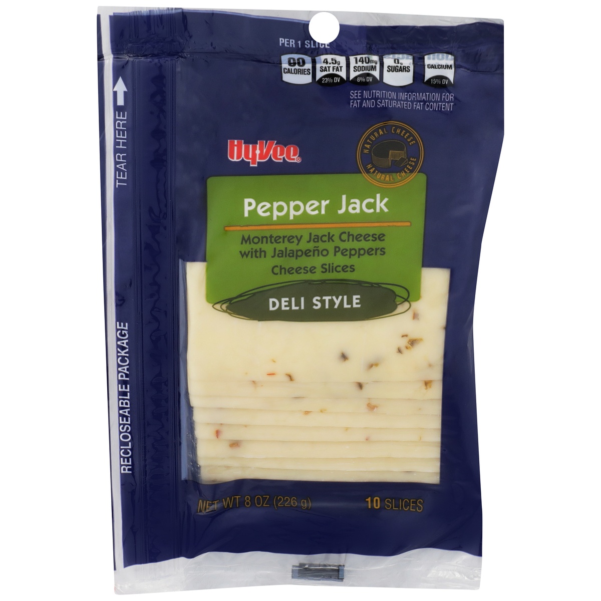 slide 1 of 1, Hy-vee Pepper Jack Monterey Jack Deli Style Cheese Slices With Jalapeno Peppers, 10 ct; 8 oz