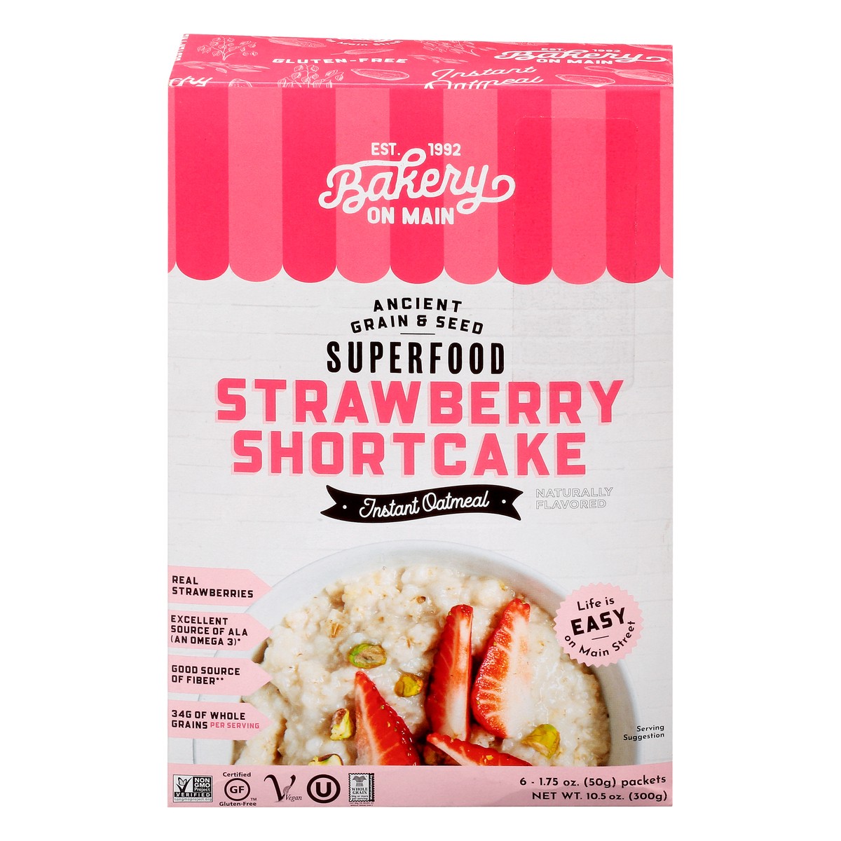 slide 1 of 13, Bakery On Main Strawb Shortcak Instant Oatmeal 6Pk, 10.5 oz