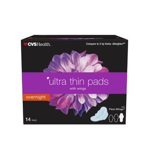slide 1 of 1, CVS Health Ultra Thin Pads With Wings, Overnight, 14 ct
