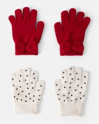 Carter&#x27;s Girls 2-Pack Heart &amp; Bow Winter Gloves - Red/Cream Red/Cream 4-7