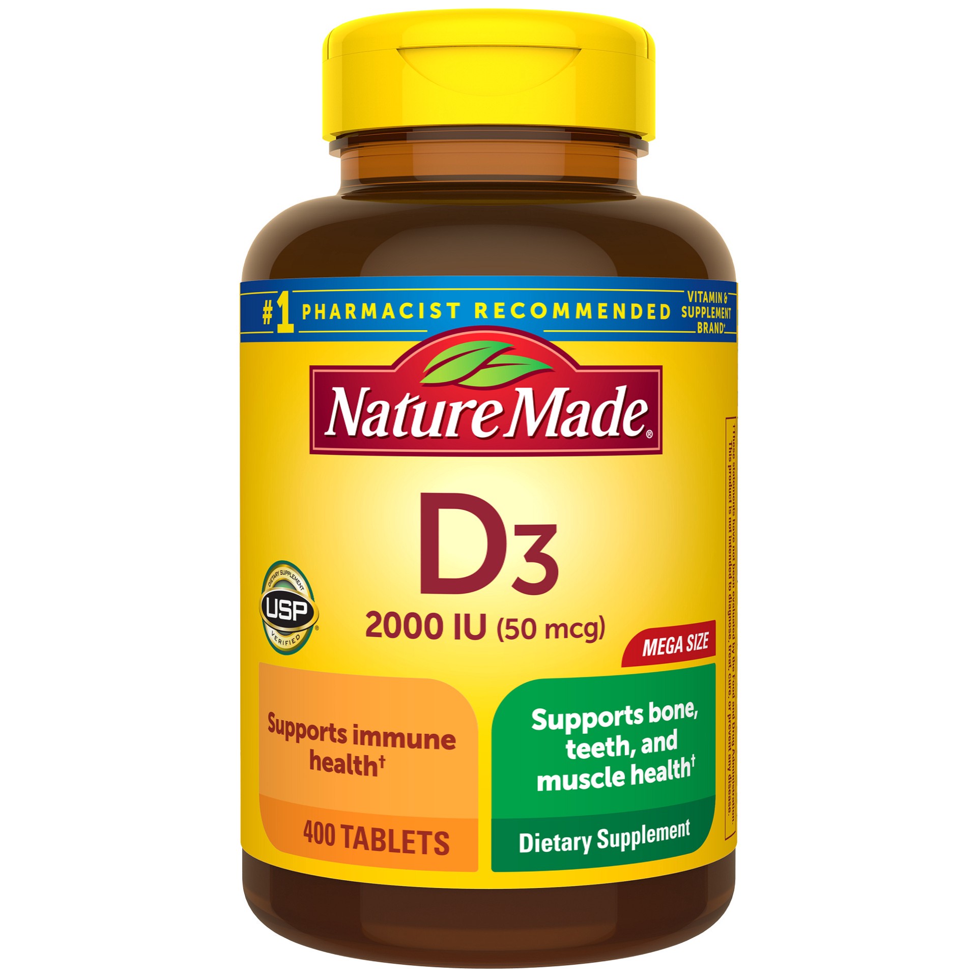 slide 1 of 4, Nature Made Vitamin D3 2000 IU (50 mcg), Dietary Supplement for Bone, Teeth, Muscle and Immune Health Support, 400 Tablets, 400 Day Supply, 400 ct