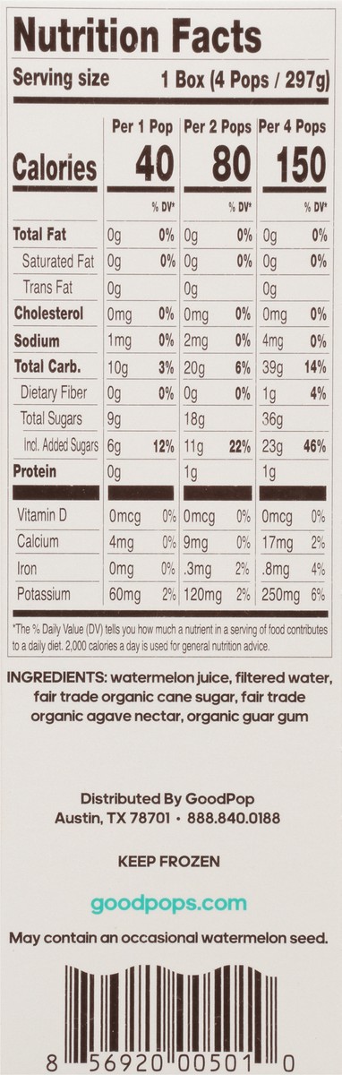 slide 4 of 9, GoodPop Watermelon Agave Frozen Fruit Bars, 4 Ct, 6 ct