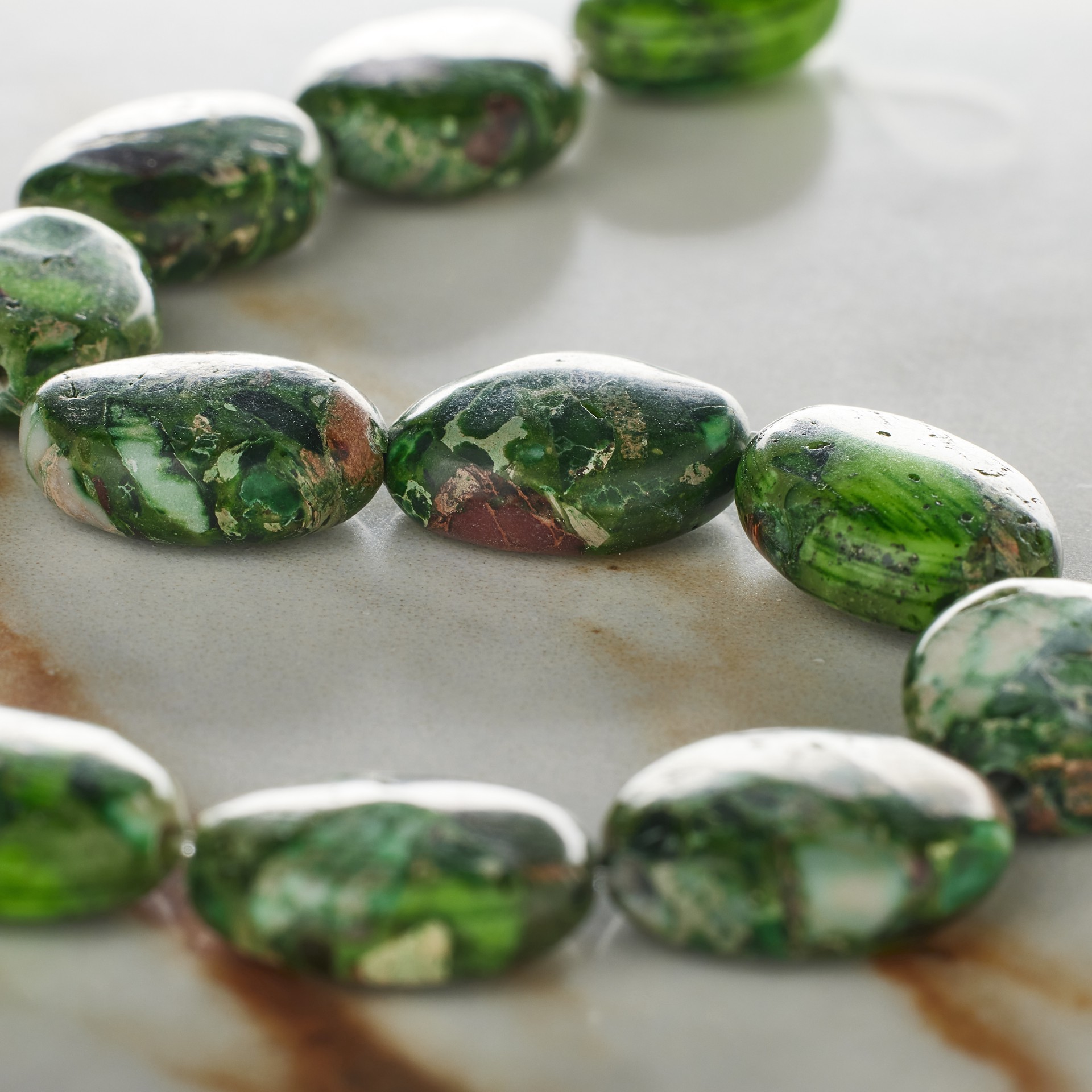 slide 2 of 3, Green Imperial Jasper Oval Beads, 14mm By Bead Landing, 14mm