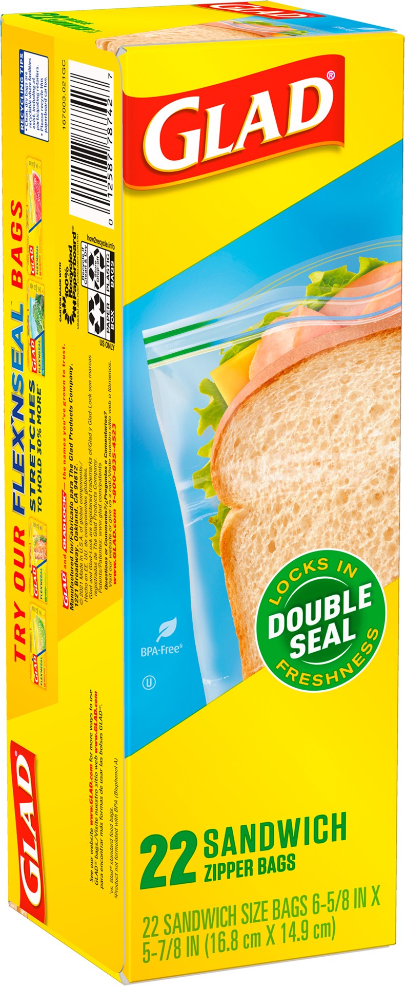 slide 3 of 5, Glad Zipper Food Storage Plastic Bags, Sandwich, 22 Count, 22 ct