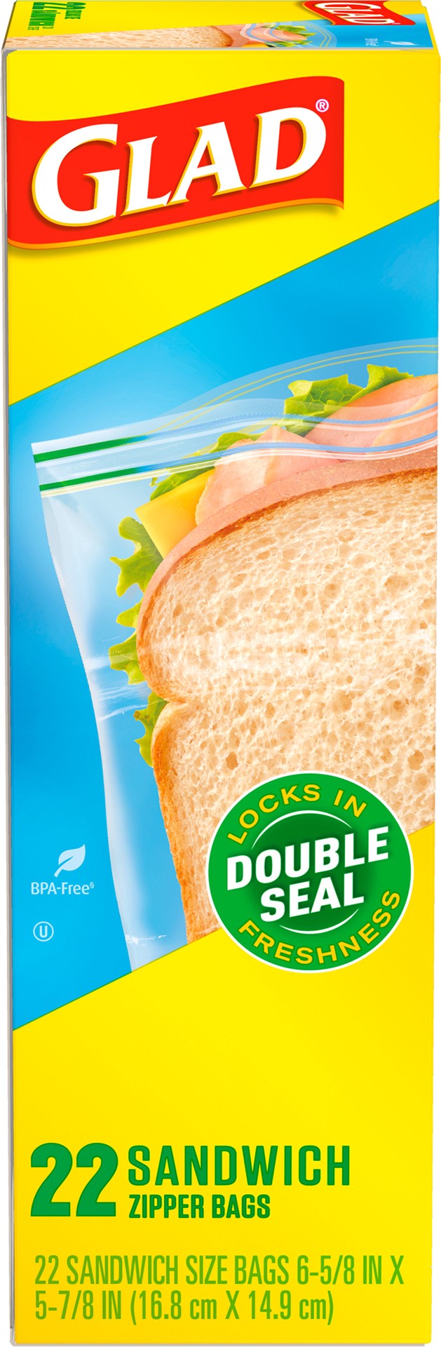 slide 1 of 5, Glad Zipper Food Storage Plastic Bags, Sandwich, 22 Count, 22 ct