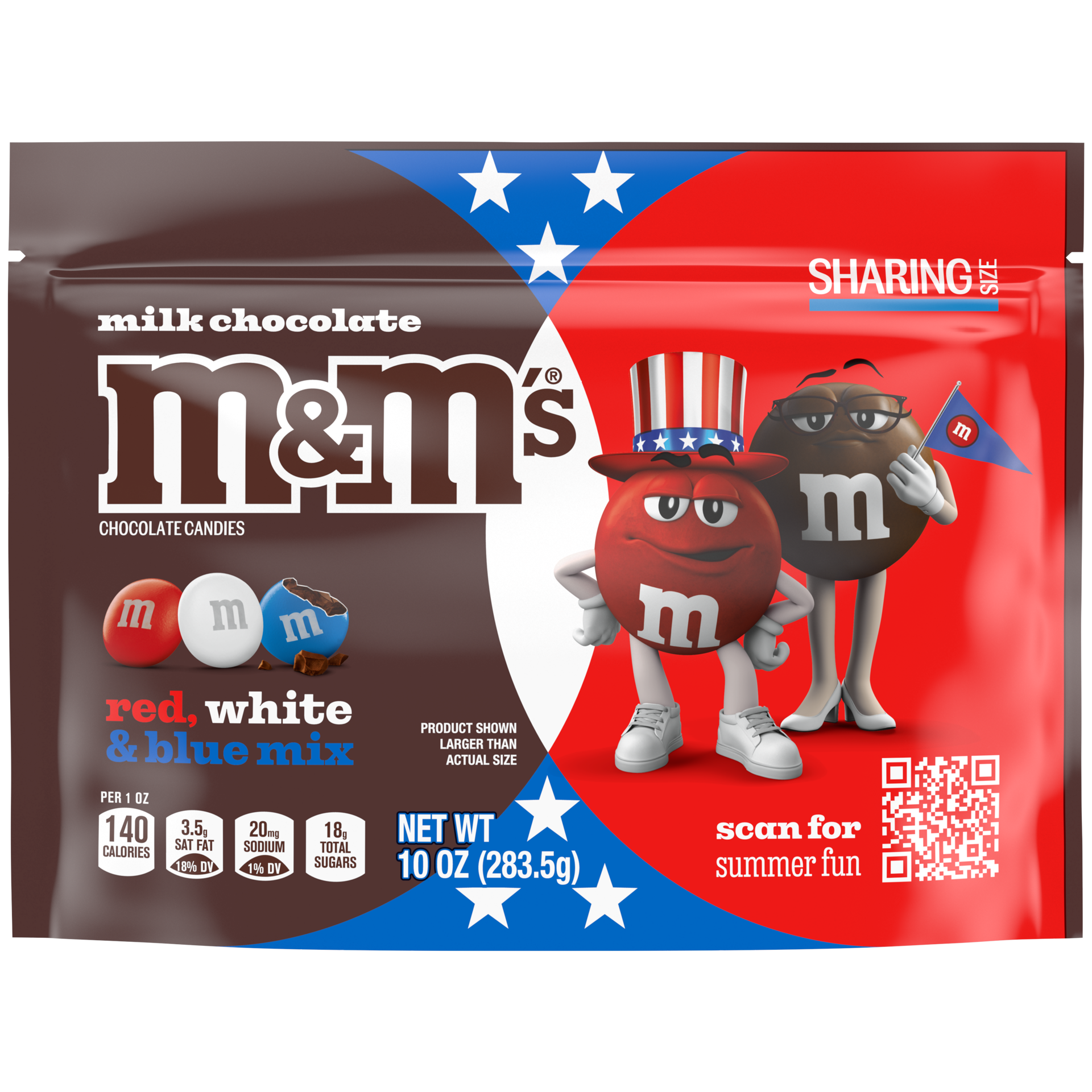 slide 1 of 8, M&M's Milk Chocolate Red, White & Blue Summer Candy, Share Size, 10 Oz Resealable Bag, 10 oz