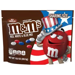 M&M'S Milk Chocolate Red, White & Blue Summer Candy, Share Size, 10 Oz Resealable Bag