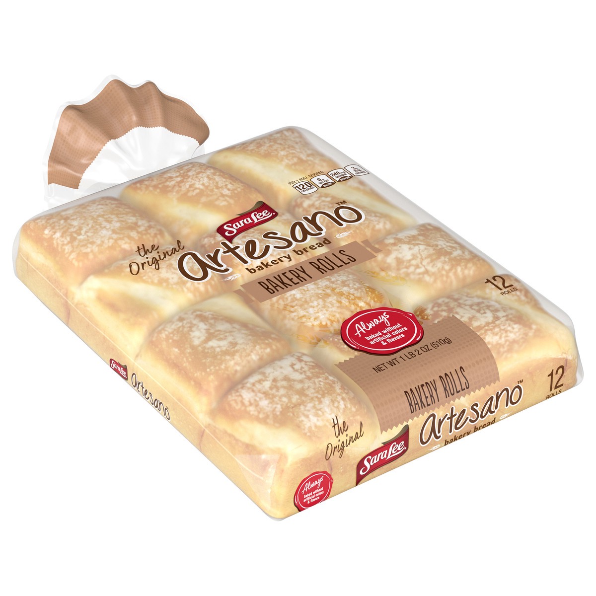 slide 6 of 9, Sara Lee Artesano White Bakery Rolls, 12 count, Sliced Bread Dinner Rolls, 18 oz Bag, 12 ct