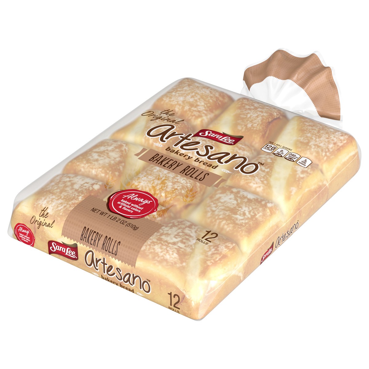 slide 3 of 9, Sara Lee Artesano White Bakery Rolls, 12 count, Sliced Bread Dinner Rolls, 18 oz Bag, 12 ct