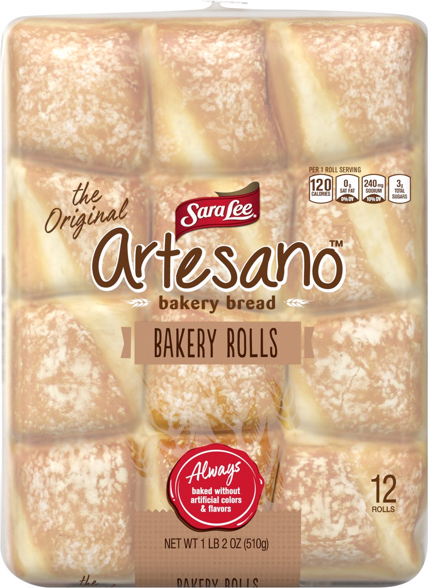 slide 4 of 9, Sara Lee Artesano White Bakery Rolls, 12 count, Sliced Bread Dinner Rolls, 18 oz Bag, 12 ct