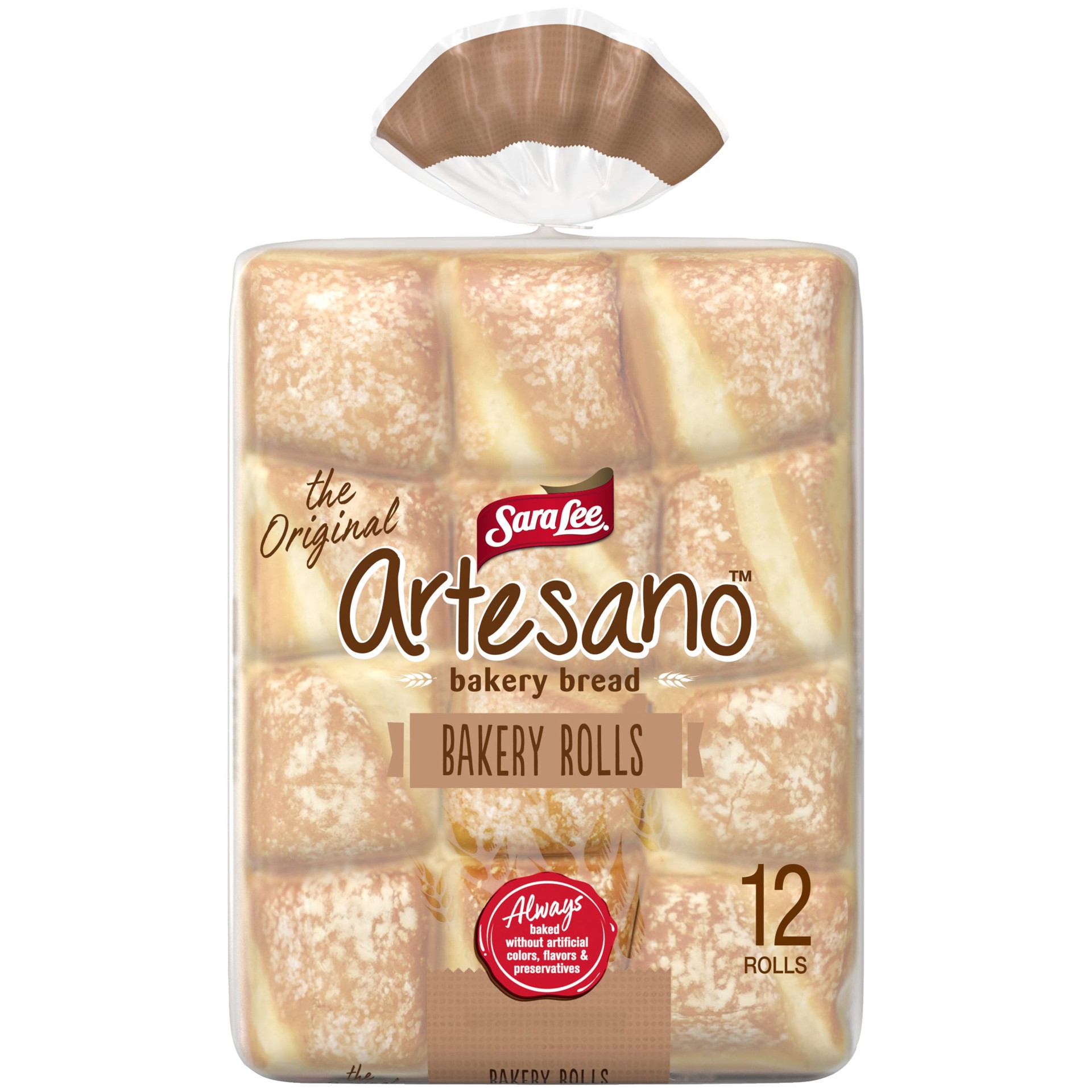 slide 1 of 9, Sara Lee Artesano White Bakery Rolls, 12 count, Sliced Bread Dinner Rolls, 18 oz Bag, 12 ct