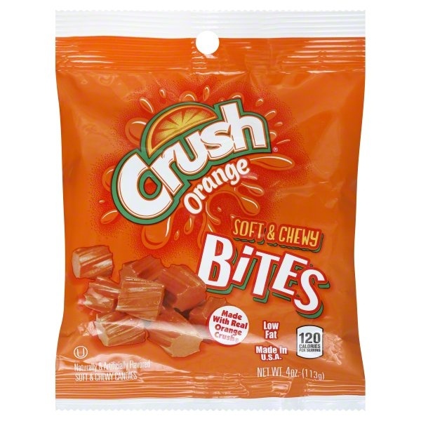 slide 1 of 1, Crush Candies, Soft & Chewy, Orange, Bites, 4 oz