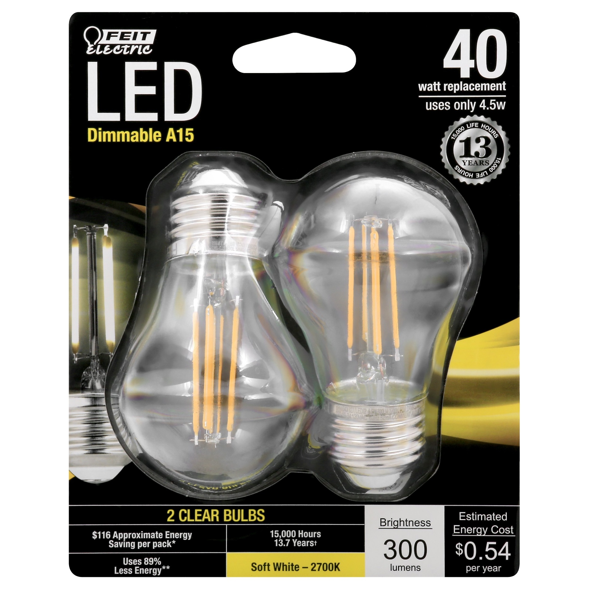 slide 1 of 1, LED 40W Soft White - Feit Electric, 2 ct