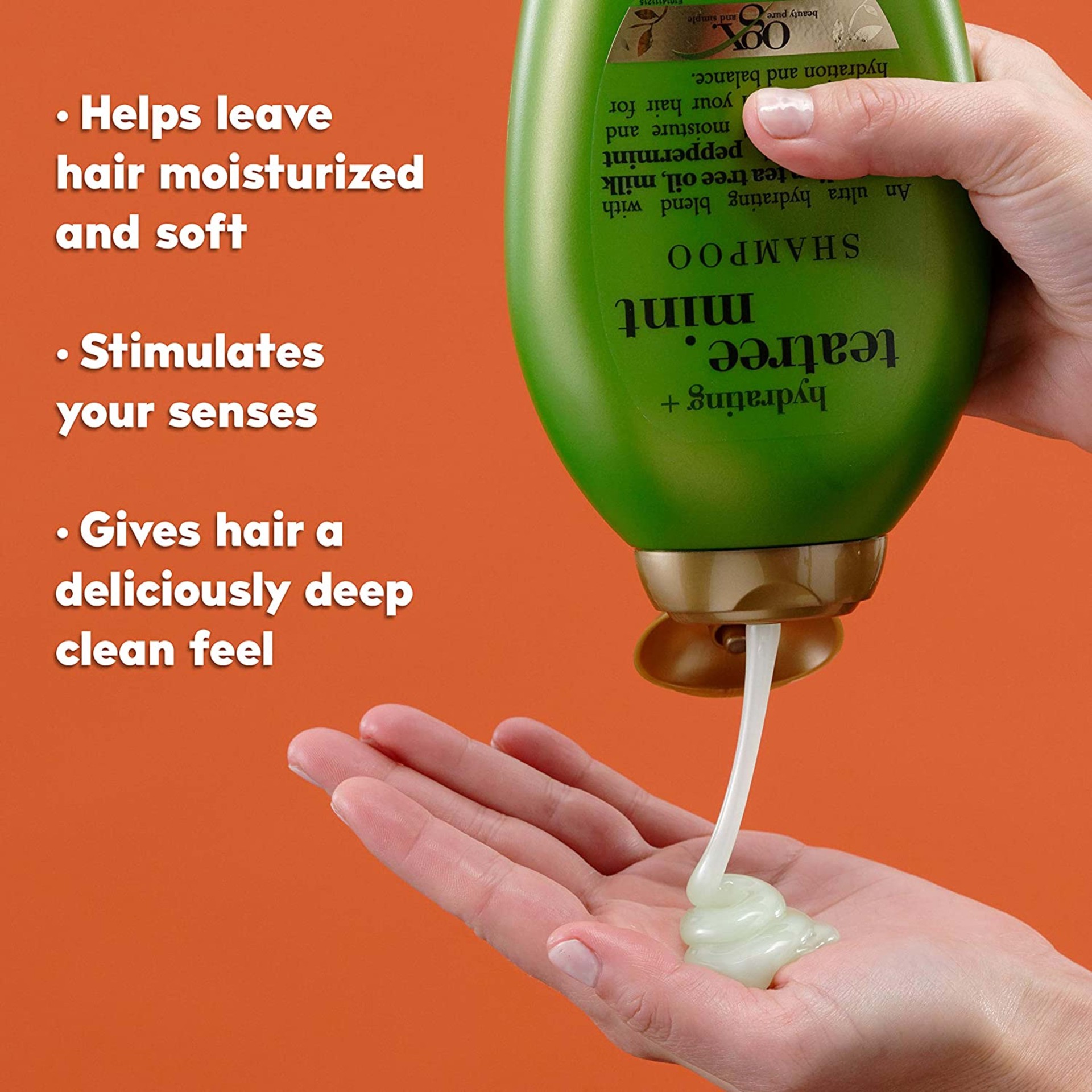 slide 6 of 9, OGX Hydrating + Tea Tree Mint Shampoo, Nourishing & Invigorating Scalp Shampoo with Tea Tree & Peppermint Oil & Milk Proteins, Paraben-Free, Sulfate-Free Surfactants, 13 Fl Oz, 385 ml